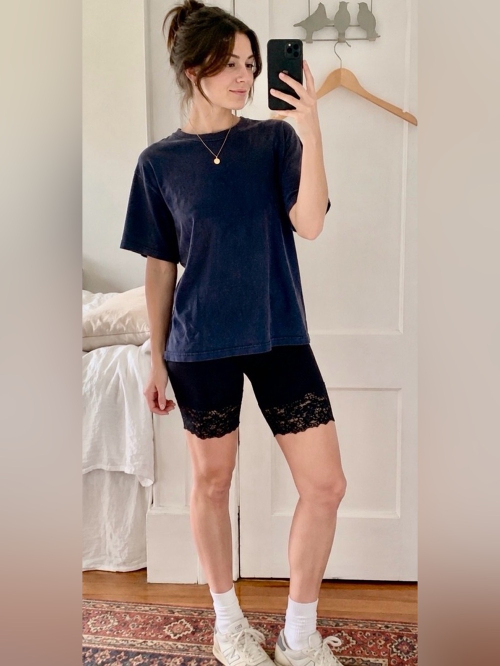 Black Lace Trim Women’s Rayon/Spandex Bike Shorts in Small